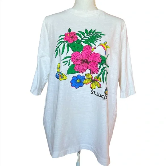 Vintage oversized graphic t shirt single stitch floral Hawaii - Picture 3 of 12